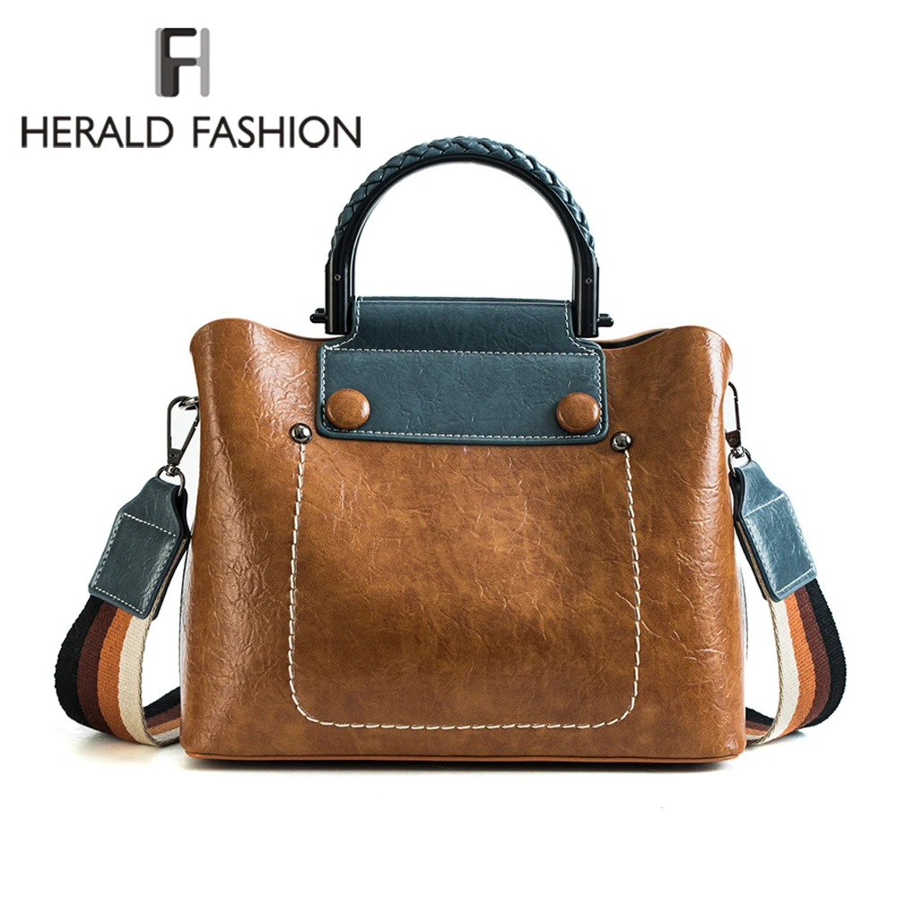 

Herald Fashion Women Handbag Quality Leather Female Wide Strap Shoulder Bag Casual Top-handle Bags Ladies' Messenger Bag Sac