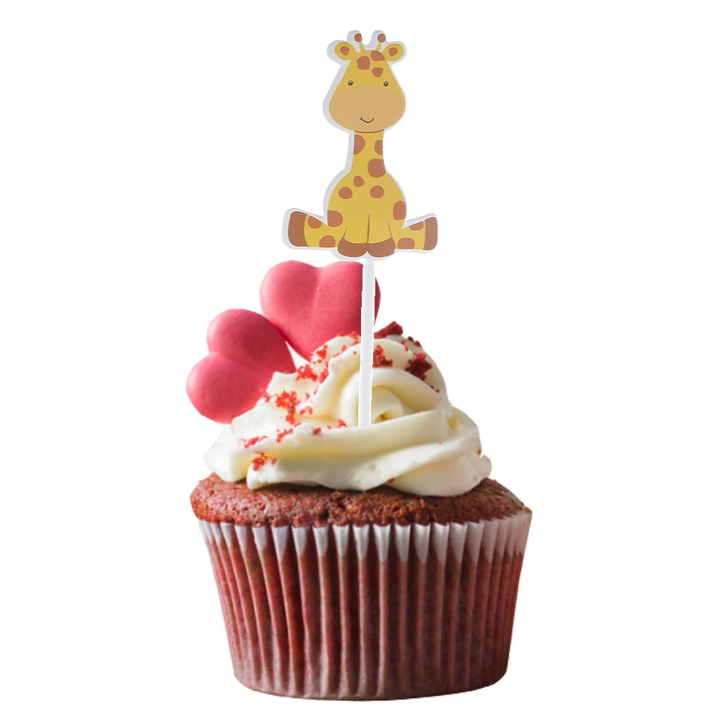 24/set Cute Giraffe Cupcake Muffin Topper Kids Party Decor Supplies for Birthday Wedding Party Favor Decoration Supplies