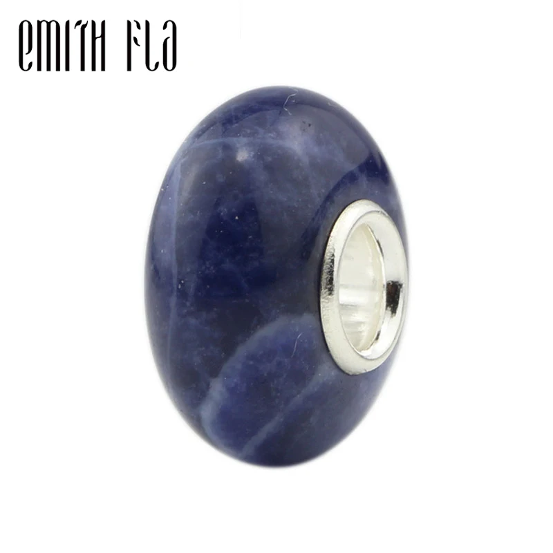 

Blue Natural Beads Charms With Authentic 925 Sterling Silver Fit European Charm Bracelet Round Beads Silver Jewelry Gifts