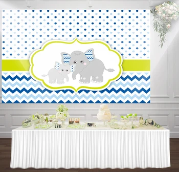 

HUAYI Elephant blue striped dots for childrens kid boy Baby Shower Birthday Party Banner Photography backdrop background mz-1083