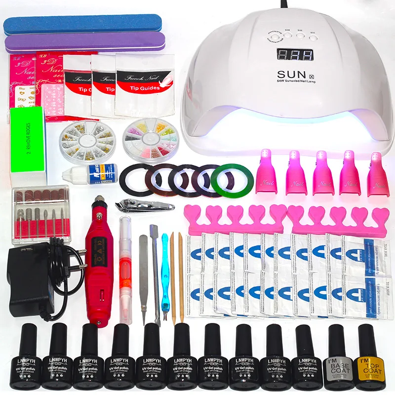 

Nail Set 36w /48W/54w UV Light Nail Set Choose 10 Color Gel Polish Bottom Top Jacket Nail Set Electric Nail Drill Set