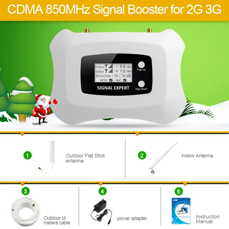 

Smart 850MHz CDMA 2G 3G mobile phone signal booster with LCD 70dB gain CDMA Cell phone Amplifier kit for America 2G 3G use