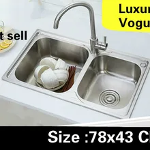 Квартиры сделать блюда двойной кухонный паз раковина vogue стандарт 304 нержавеющая сталь Горячая роскошь на продажу 78x43 см