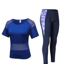 Женские комплекты для йоги, футболка для йоги+ штаны, спортивные костюмы для бега, тренировок, тренировок, одежда для тренировок, спортивный костюм для фитнеса, спортзала