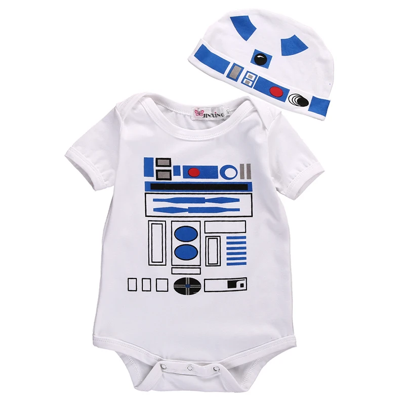 Cool Newborn Infant Baby Boys Clothes Robot Short Sleeve Cotton Bodysuit Hat Outfits Bebek
