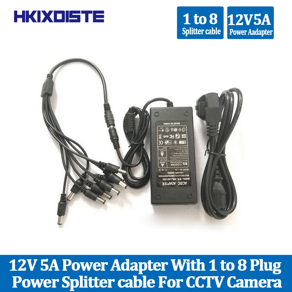 HKIXDISTE Горячая 12V 5A 8CH блок питания cctv, питание камеры 8 портов DC+ косичка пальто DC 12V адаптер питания для камеры безопасности