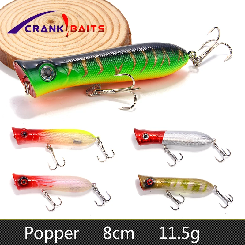 

CRANK BAITS New Popper Fishing Lure 3D Eyes 8cm 11.5g Crankbait Topwater Wobblers Luminous Hard Bait Fishing Tackle pesca YB5
