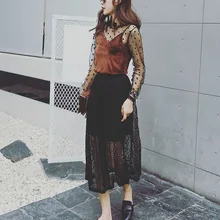 Новые модные Для женщин Кружево юбка дамы Высокая талия со складками юбка элегантный стильный Выдалбливают Для женщин Миди-юбки