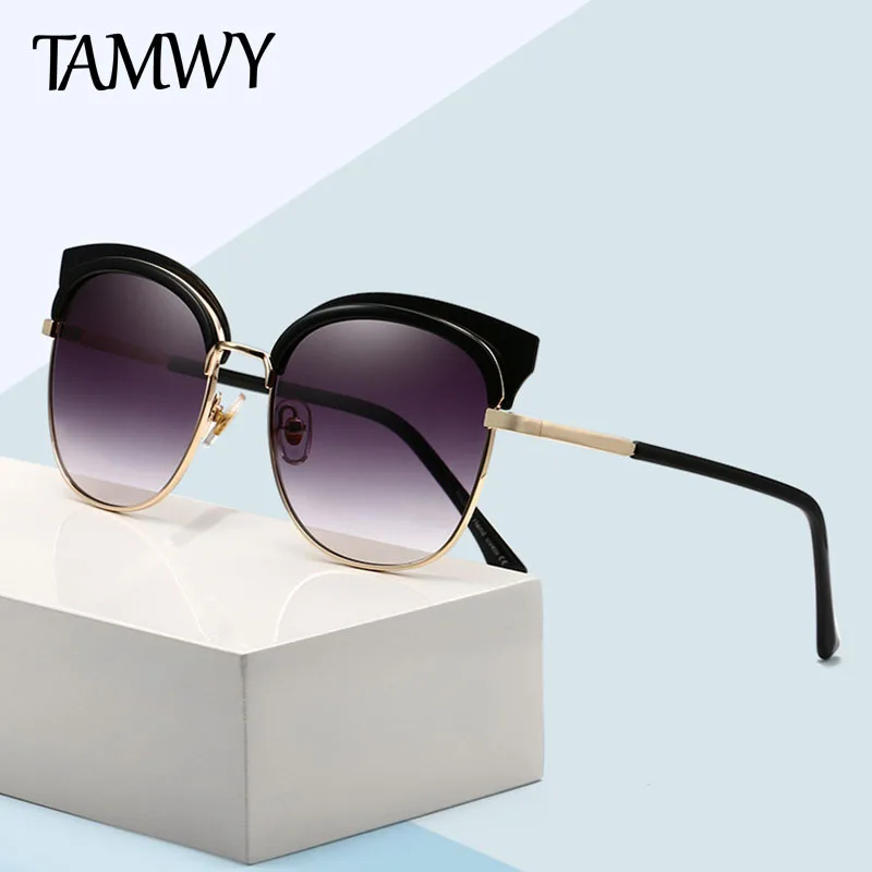 

TAMWY Metal Frame Cat Eye Women Sunglasses Female Sunglasses Famous Brand Designer Alloy Legs Glasses oculos de sol feminino 901
