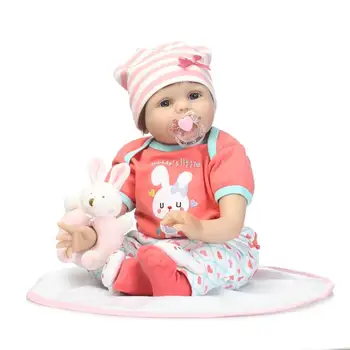 

55cm New Soft Silicone Reborn Baby Doll Lifelike Baby Girl Princess Doll With rabbit Toy for Child Birthday Gift