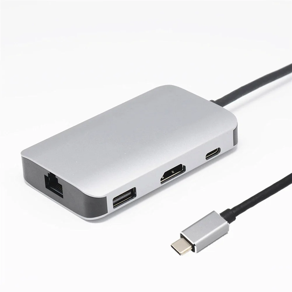 

8 In 1 USB 3.1 Type C Hub with 4K HDMI Video HD TF SD Card Reader Ethernet Type C Charging Hub HSJ-19