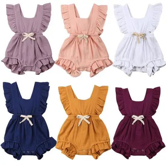 

2018 new best seller Newborn Baby Girls Ruffle Solid Color Romper Backcross Jumpsuit Outfits Sunsuit Baby Clothing
