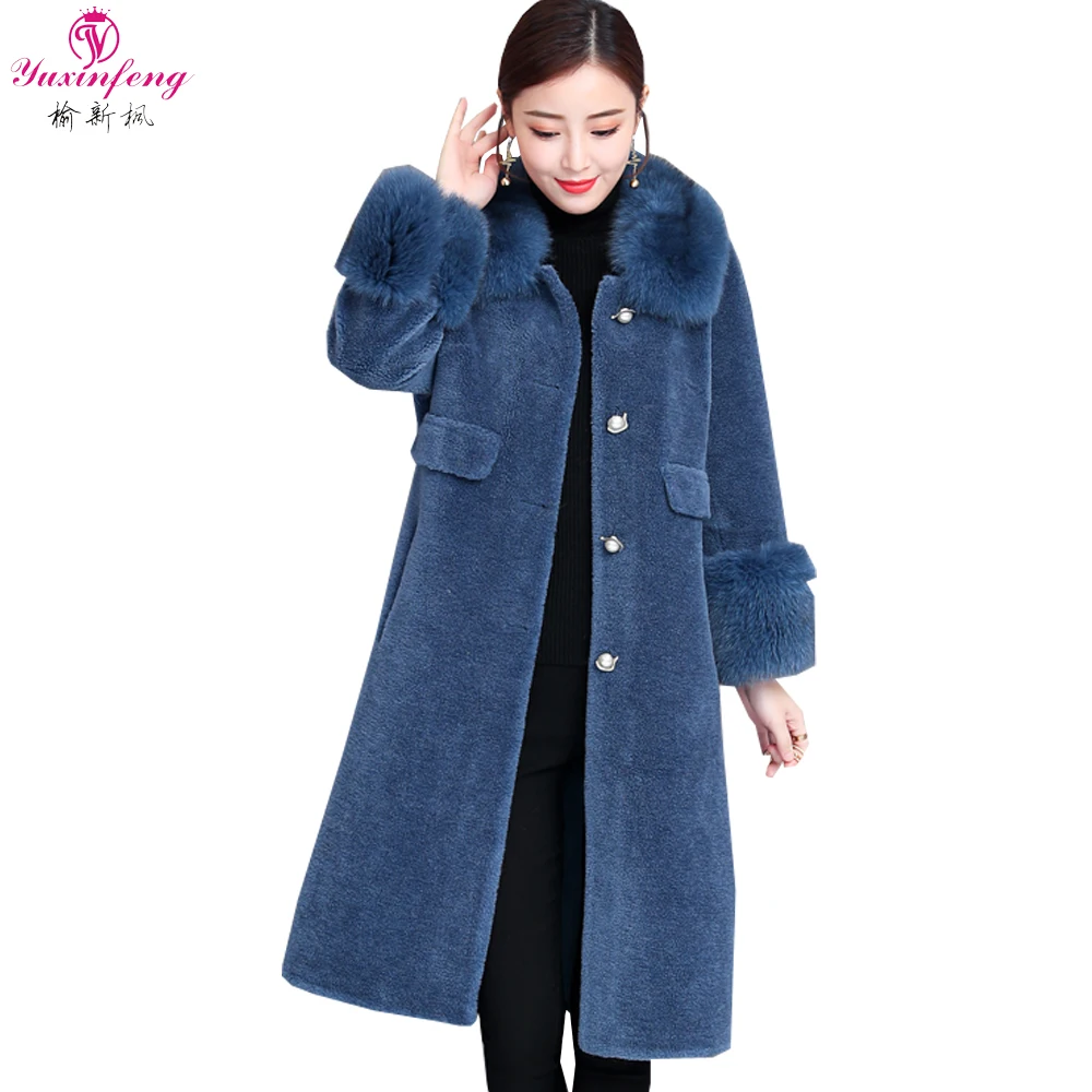

Yuxinfeng 4XL Winter Sheep Shearing Women Faux Fur Coat Long Plus Size Turn Down Collar Woman Fur Coats China Warm Jacket Long