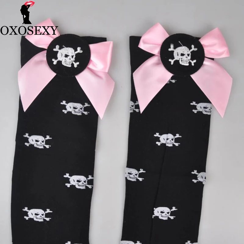 Pink Skull Printed Sexy Lingerie Nylon Women Fishnet Stockings Sexy Over The Knee Socks Hosiery Thigh High Stockings Nylon 469