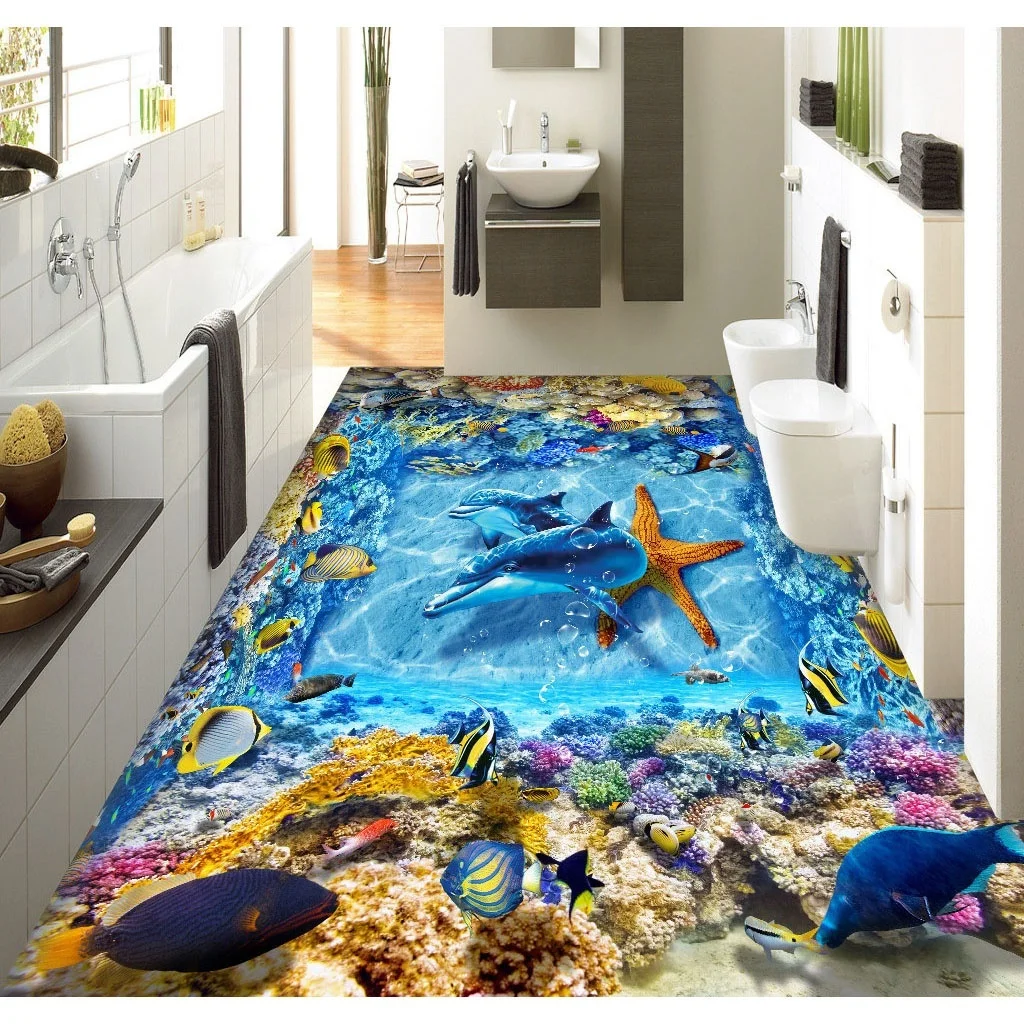 3D Pvc Flooring Custom Wall Sticker 3D Ocean World Floor Stickers Lotusf Bathroom Flooring