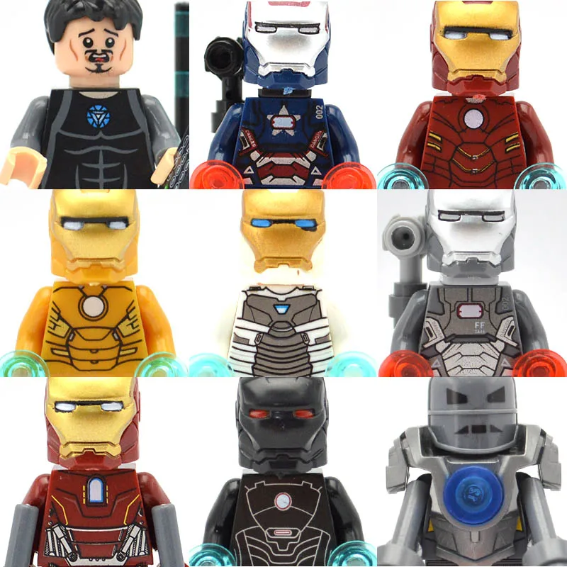

9pcs/set Iron man Patriot War Machine MK4 MK21 MK39 MK 35 MK16 MK1 Super Heroes Building Blocks Bricks Kids Toys