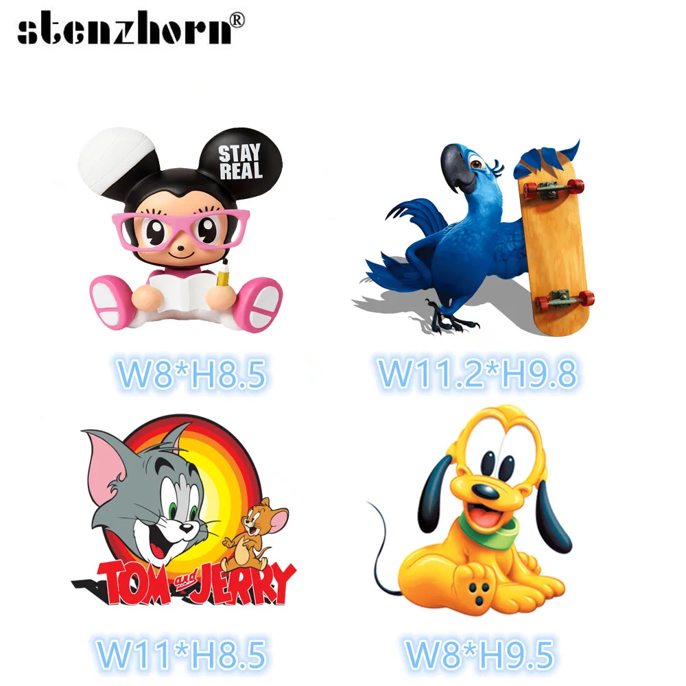 

cartoon cat mouse Tom Jerry Parrot Dog Iron On Patches For Clothing Heat Transfers For Kids Child clothes Diy Ironing Stickers