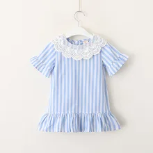 2019 New Summer Short Sleeve Striped Dress Kids Clothes Casual Dress For Girls Cute Dresses Lace Ruffles Dress For Baby Girls 2019 New Summer Short Sleeve Striped Dress Kids Clothes Casual Dress For Girls Cute Dresses Lace Ruffles Dress For Baby Girls