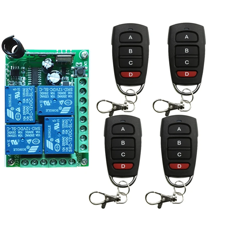 

DC 12V 4 Channel 4CH 10A RF Wireless Remote Control Switch System Receiver + Transmitter, 315 433 MHz
