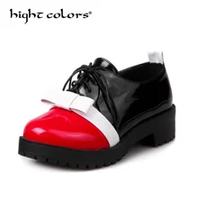 Женские туфли-оксфорды с бантом; цвет черный, белый; смешанные цвета; коллекция года; женские повседневные туфли-Броги из лакированной кожи со шнуровкой на каблуке 4 см и круглым носком