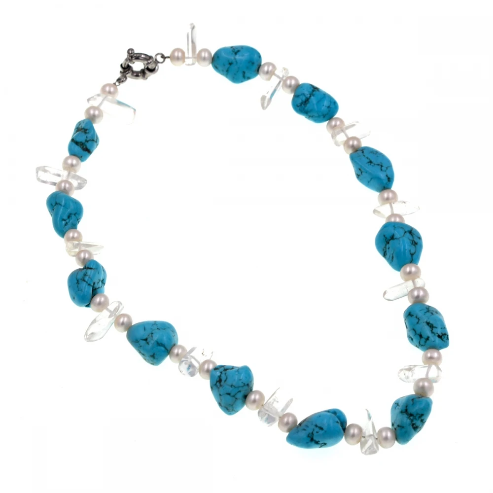 

Free Shipping NEW!! Clear Quartzs White Pearl Blue Turquoises Mix Bib Necklaces Fashion Women Jewelry Gift