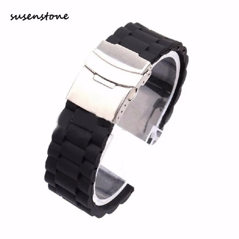 

Men Sports Watch Band Silicone Rubber Watch Strap Band Waterproof with Deployment Clasp 20-24mm