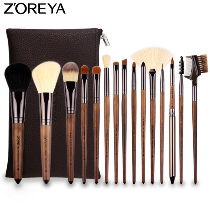 

Zoreya 15pcs Walnut Synthetic Hair Makeup Brushes Lip Liner Foundation Concealer highlighter Make Up Brushes Tool Essential Sets