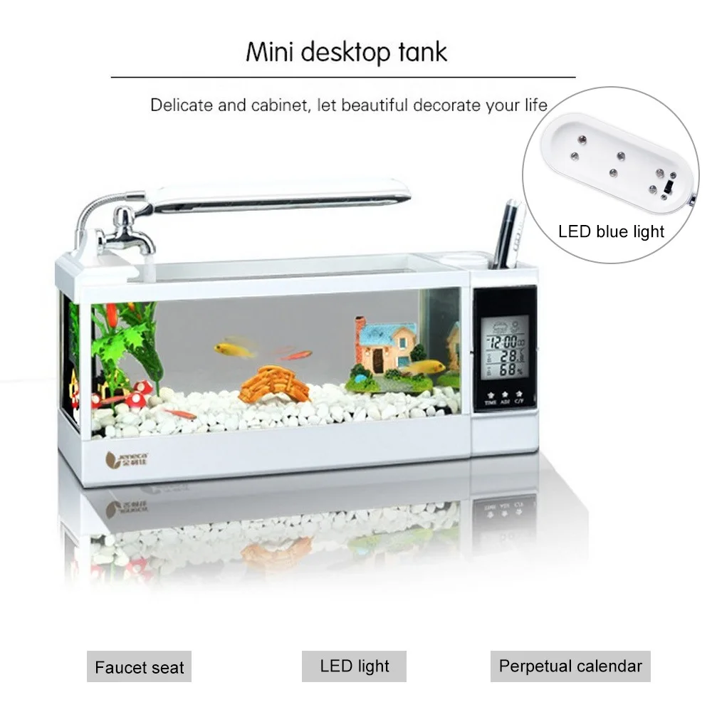 Mini Aquarium 1.5L Fish Tank aquario Aquarium With LED Light LCD Display Screen&Clock аквариум рыбки Desktop Fish Tanks - Цвет: 1