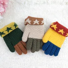 Новые детские теплые перчатки на осень и зиму унисекс, милые вязаные перчатки и варежки с изображением звезды для мальчиков и девочек, детские перчатки