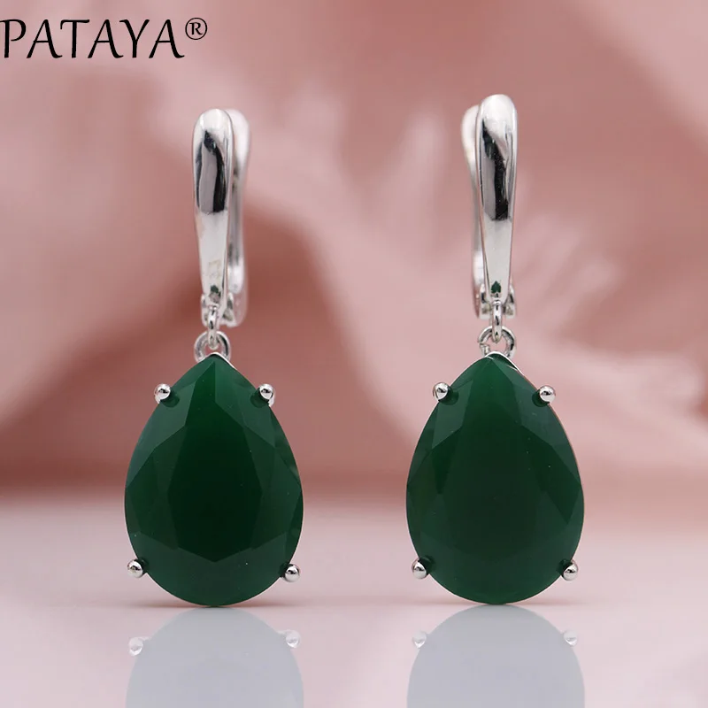 Новинка длинные серьги PATAYA из турмалина цвета настоящего белого золота в форме