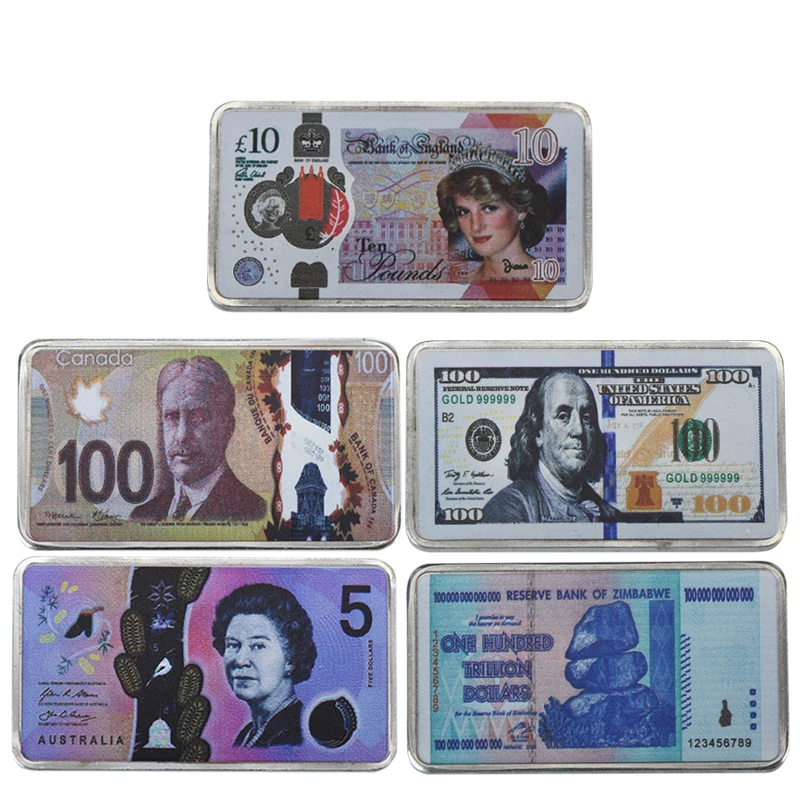 10pcs Sliver Plated Zimbabwe One Hundred Trillion Dollars Bar Metal Coin in box