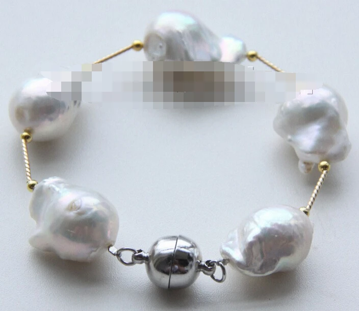 

Miss charm Jew 304 NEW 8" baroque white Reborn keshi pearls bracelet magnet clasp