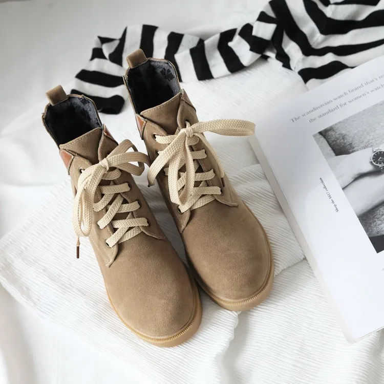 

Big Size 9 10 12 boots women shoes ankle boots for women ladies boots Cross binding with matching color round head low heel