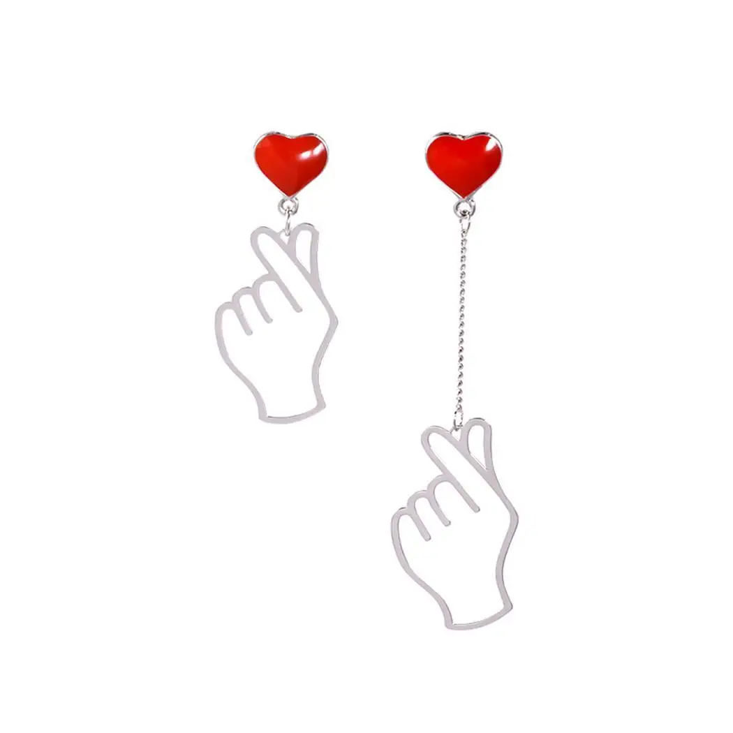 

Women Fashion Asymmetry Heart Shape Push Silver Back Pierced Drop Earrings Casual