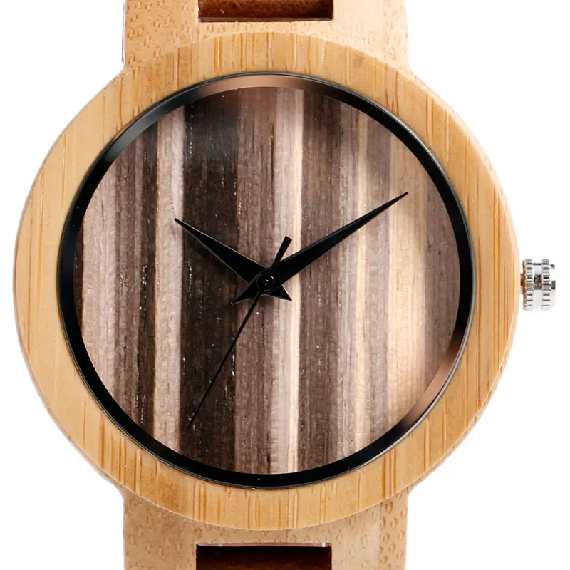 Top Gifts 2017 Natural Wooden Watch Men Women Bamboo Stripe Face Simple Analog Clock Male Genuine Leather Bangle Reloj de madera 2017 (3)