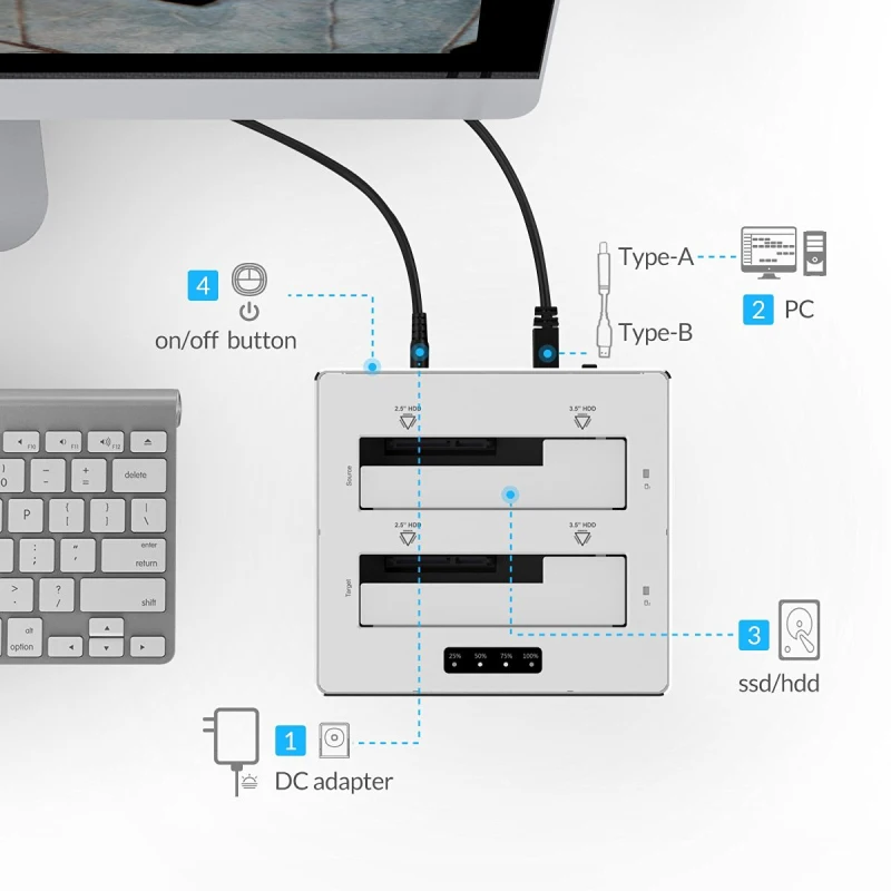 ORICO USB 3,0 для SATA Dual-Bay жесткий диск Док-станция для 2,5/3,5 дюйма HDD SSD чехол с клон, Дубликатор функция