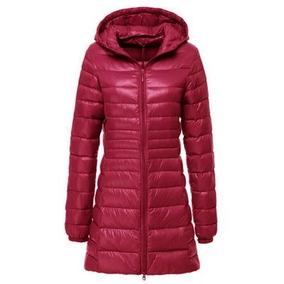 S~ 6XL, новинка, осенне-зимняя женская куртка на утином пуху, тонкая парка, Женское пальто, длинное пальто с капюшоном размера плюс, ультра светильник, верхняя одежда SF038 - Цвет: dark red