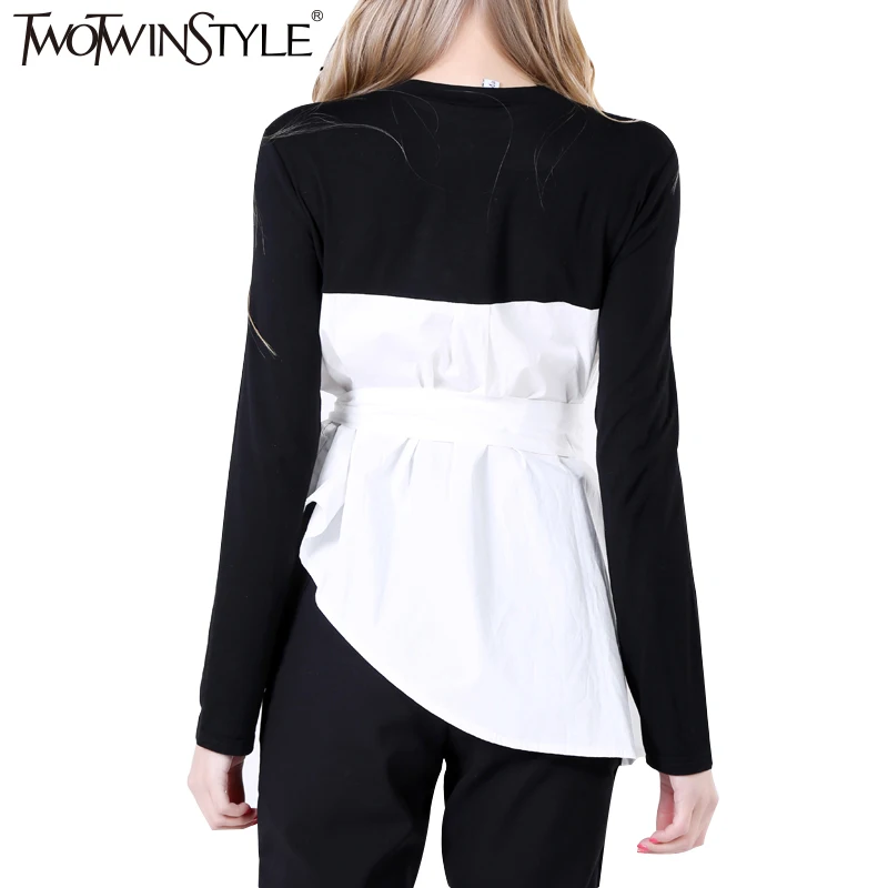 Twotwinstyle Кружево до Топ женский блузка с длинным рукавом Для женщин рубашка