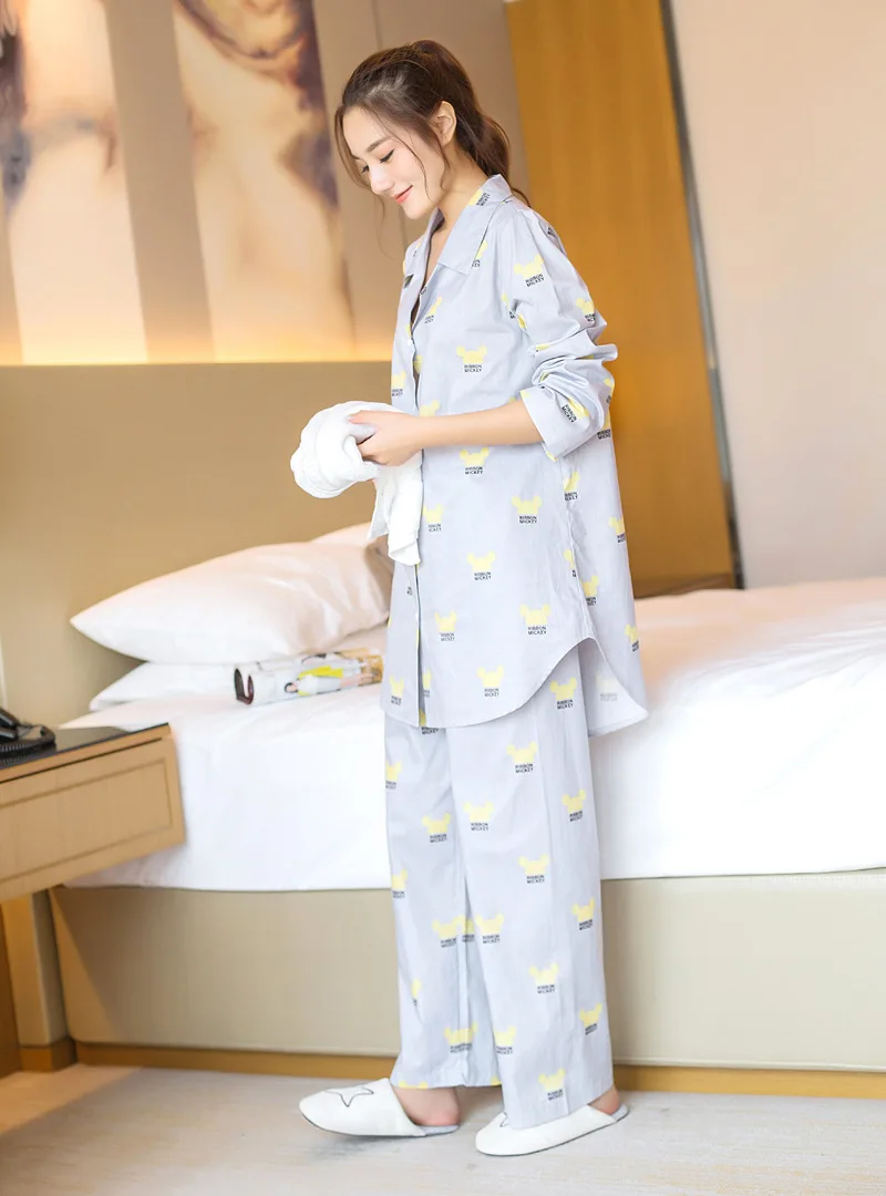 Yomrzl A549 Новое поступление Весна и осень женские пижамы набор хлопка ежедневного сна комплект пижама с длинным рукавом домашняя одежда - Цвет: as picture