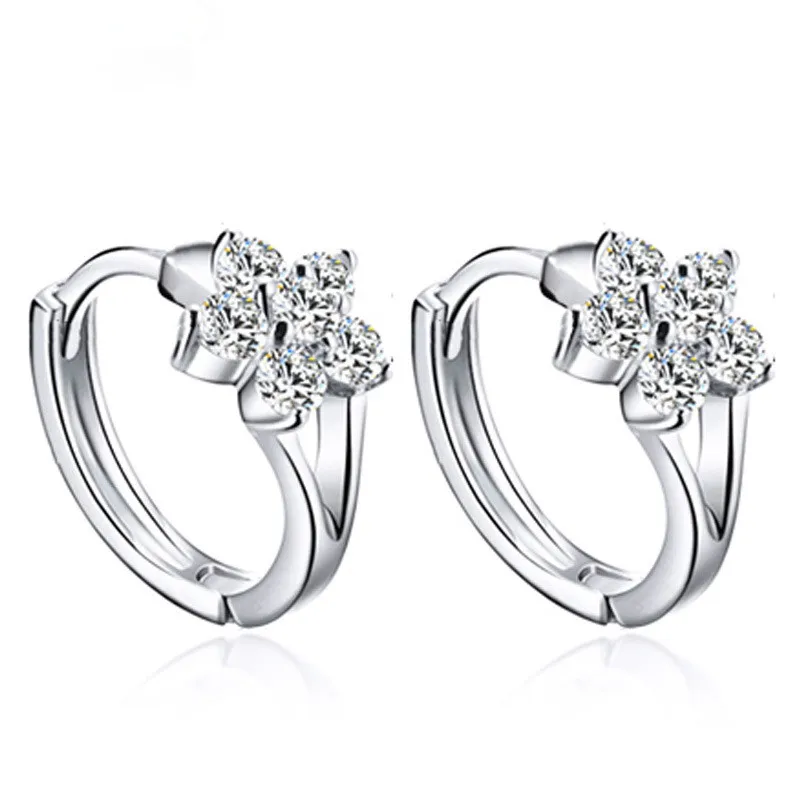 

Wholesale 925 sterling silver fashion shiny crystal snowflower ladies`stud earrings jewelry women drop shipping Anti allergy