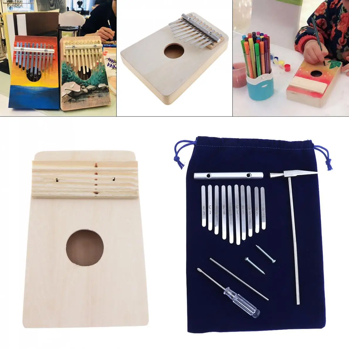 

10 Keys DIY Kits Beech Wood Thumb Piano Mbira for Handwork Painting Parents-child Campaign with Musical Parts Accessories