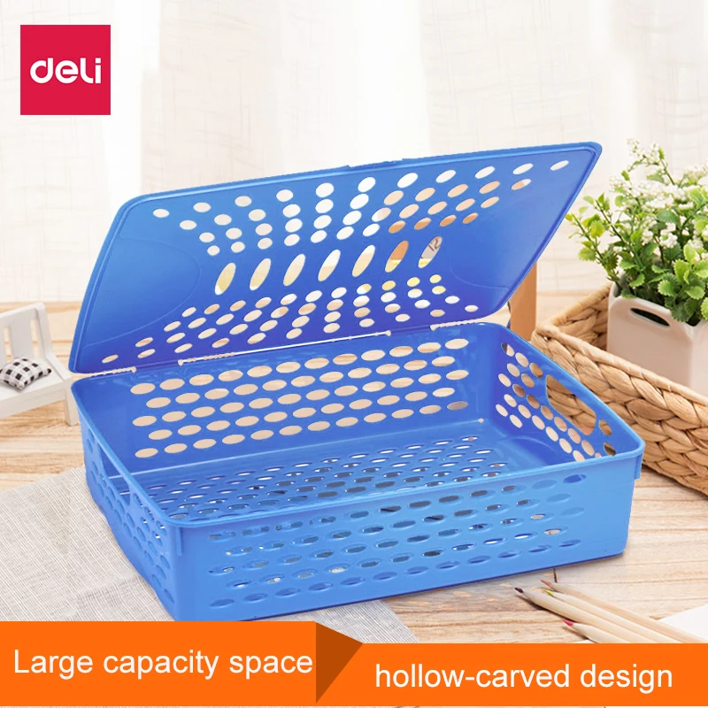 

Deli 1pcs Proper document basket 923 file basket tidy tabletop reception box fashion data box file basket blue