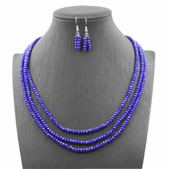

Dubai Jewelry Sets for Women Blue Natural Stone Beads Necklace Earrings Sets 2x4mm Abacus Beads Layered Chains Necklaces A767