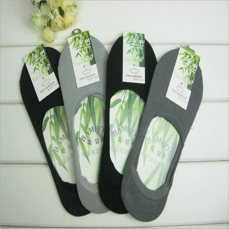 

5pairs/lot Men's sock slippers Bamboo fibre Non-slip Silicone Invisible Boat Socks Spring Summer Fashion Male ankle socks