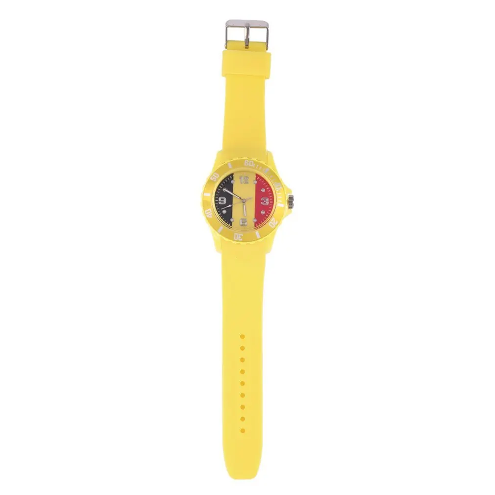 Бельгийский флаг узор кварцевые часы 2018 Футбол пользовательские желтый Повседневное ремешок для спортивных часов наручные часы унисекс