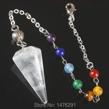 Модный натуральный камень, прозрачный кристалл, серебристый металлический шар, цепь, дюбинг, исцеляющий маятник с чакрами, с цепочкой, 1 шт