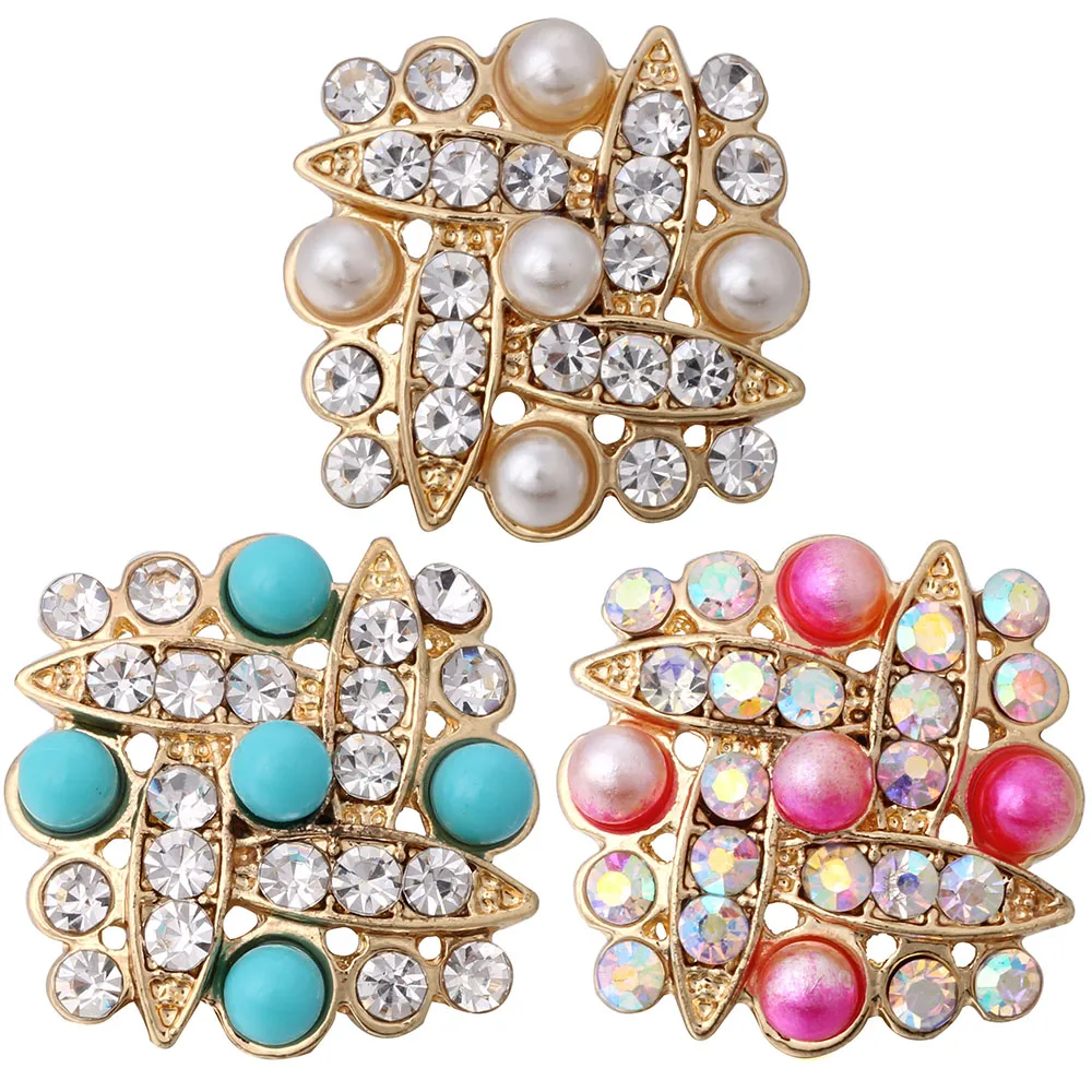 10pcs/lot New Gold Snap Button Jewelry Rhinestone Crystal Beads Flower