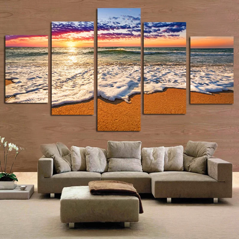 YWDECOR 5Panel Big Size Sea View Canvas Painting Wall Pictures Art HD Print Modern Modular Sunshine Beach for Living Room Decor