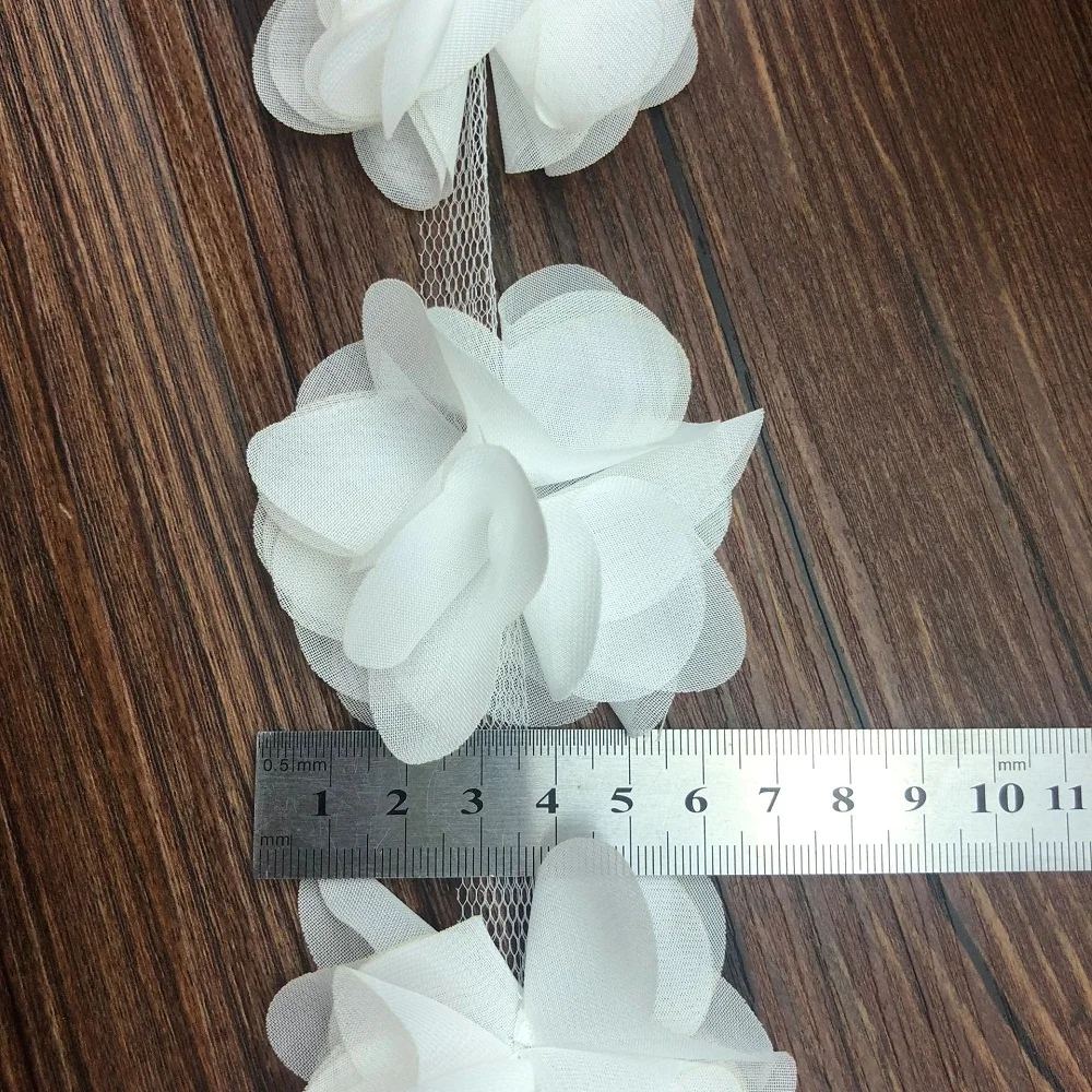 1 ярд белых 3D цветов шифоновая кружевная ткань классическая отделка для