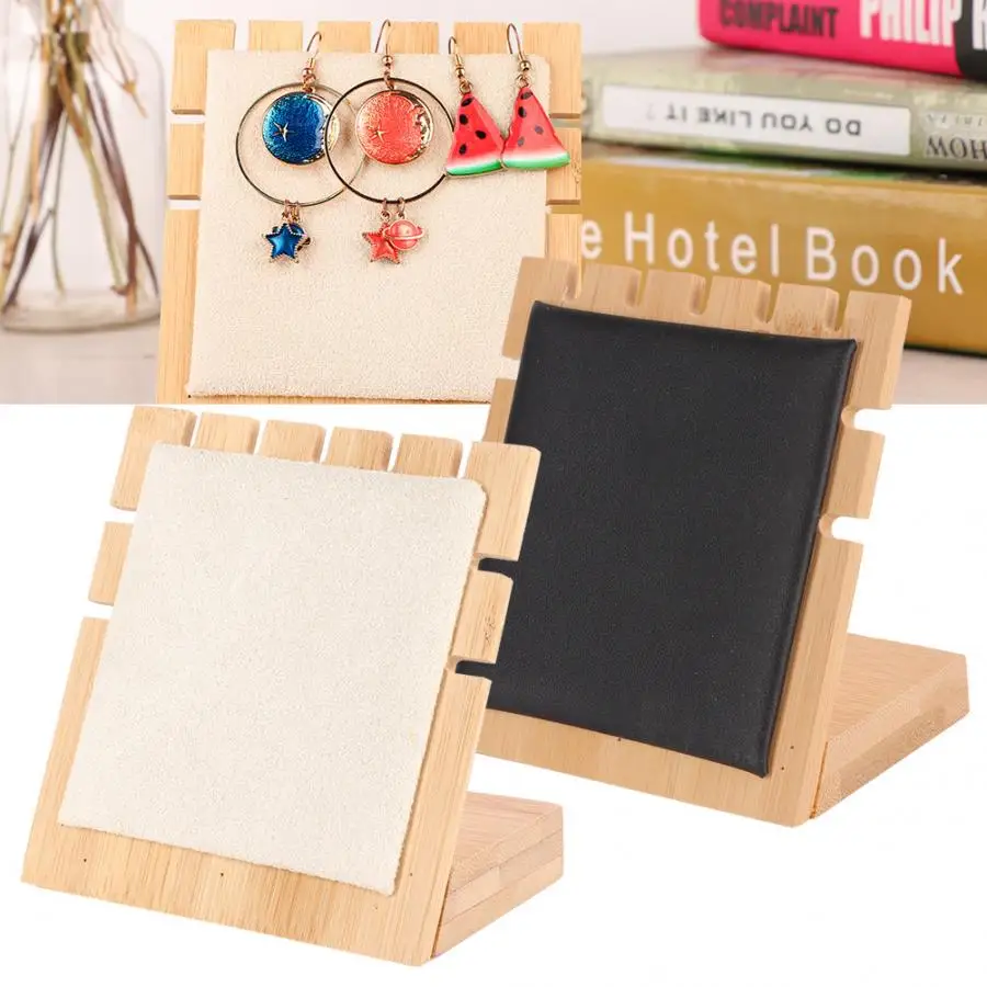 

5 Slots Simple Wooden Necklace Earrings Jewelry Display Board Stand Rack Storage Desk Decor Ornament Jewelry Organizer Holder b